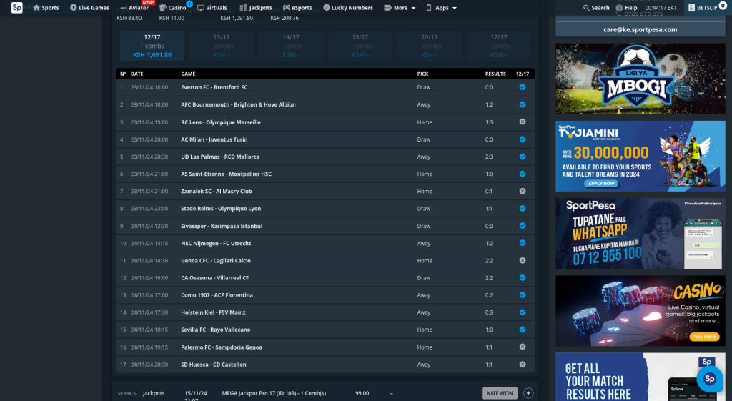 SportPesa mega jackpot – 17 games prediction today